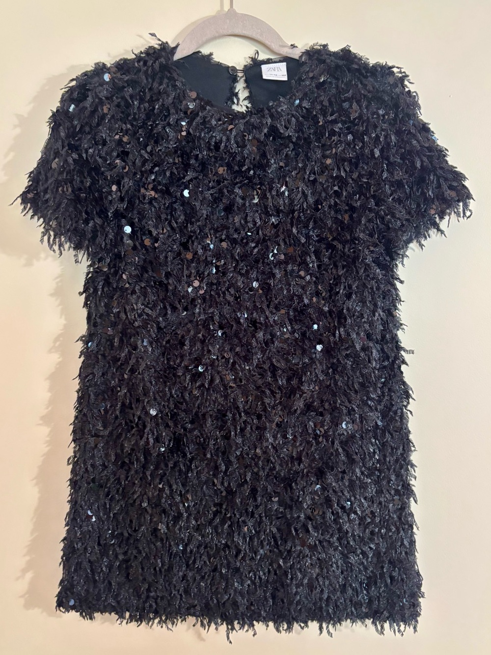 Zara Kids Black Sequin Fringe T-shirt Mini Party Dress Girl's 11-12